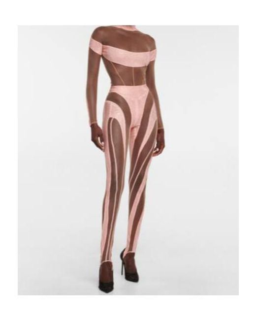 Mugler Pink Paneled Stirrup Leggings