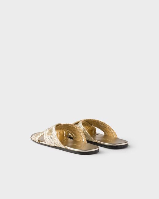 Prada Multicolor Triangle-Logo Woven Slip-On Sandals