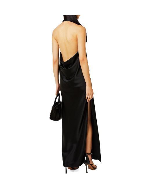 Off-White c/o Virgil Abloh Black Belted Satin Halter Neck Evening Maxi Dress