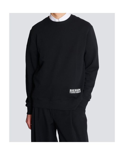 Balmain Black Logo Printed Crewneck Sweatshirt for men
