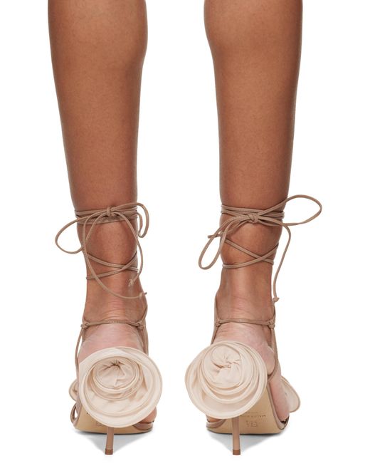 Magda Butrym Brown Wrap Around Double Flower Heeled Sandals