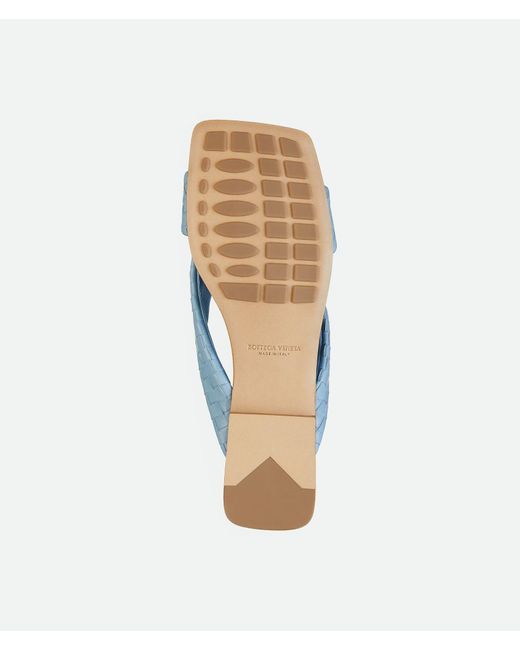 Bottega Veneta Blue Riva Intrecciato Flat Mule Sandals
