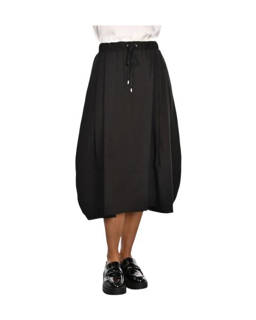 Gran Sasso Black Drawstring Midi Skirt