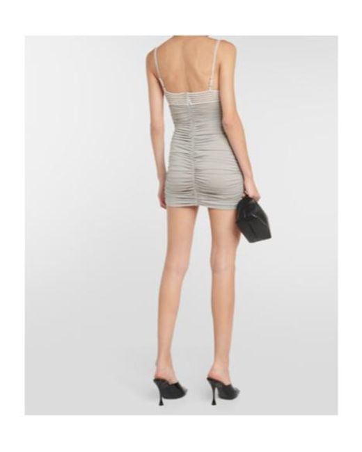 Magda Butrym Gray Ruched Crochet And Jersey Minidress