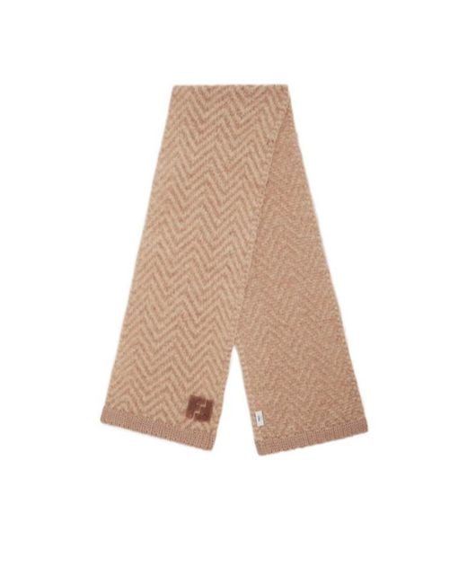 Fendi Natural Ff Chevron Knitted Scarf