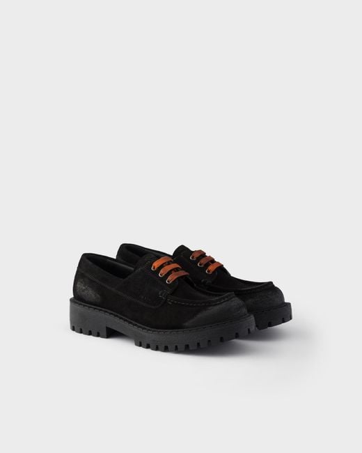 Prada Black Waxed Suede Lace-Up Shoes for men