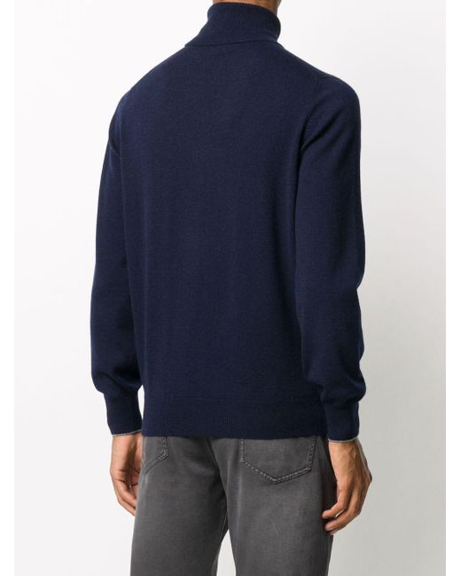 Brunello Cucinelli Blue Turtleneck Knitted Jumper for men
