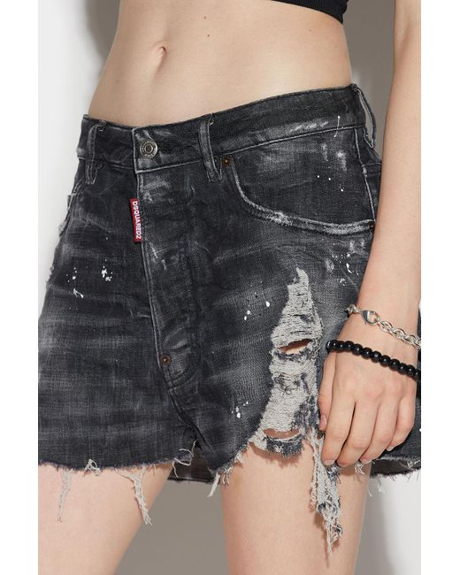 DSquared² Gray Distressed Denim Shorts