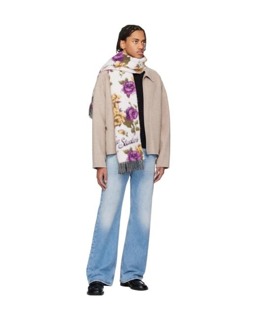 Acne White Tassel Wool Scarf for men