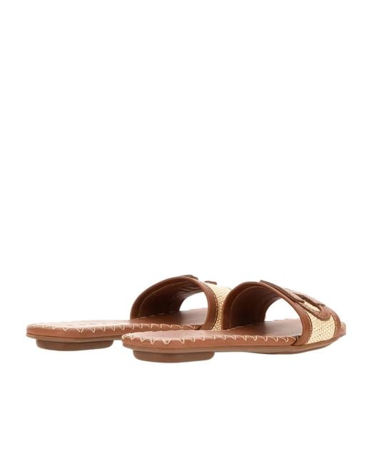 Hogan Brown H685 Raffia-Trim Flat Sandals