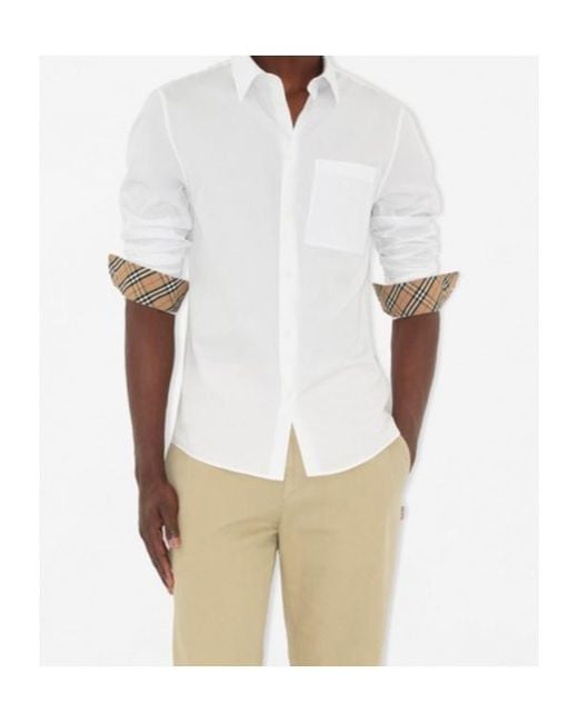 Burberry White Checked Long-Sleeved Buttoned Shirt for men