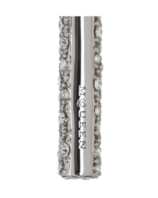 McQueen White Logo Engraved Embellished Earring
