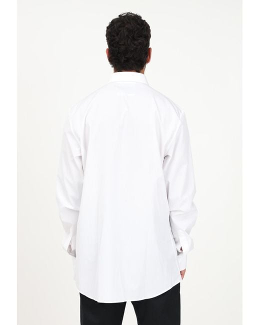 Moschino White Logo-Embroidered Long-Sleeve Cotton Shirt for men