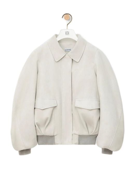 Loewe White Leather-Blend Bomber Jacket