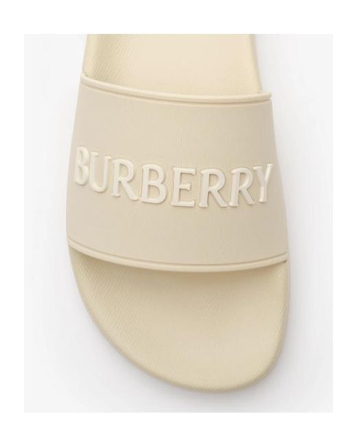 Burberry White Logo Slides