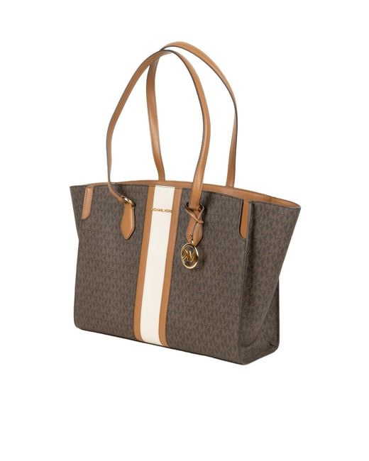Michael Kors White Michael Becca Large Striped Signature Logo Tote Bag