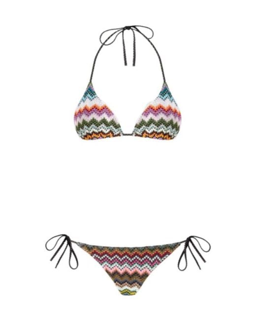 Missoni White Pixel-Effect Zigzag Pattern Triangle Bikini Set