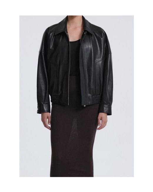 Nour Hammour Black Long-Sleeved Leather Jacket