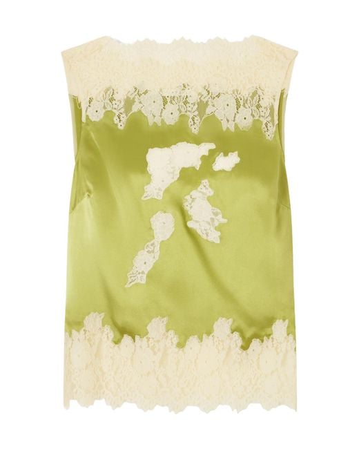 Doen Yellow Trimmed Silk-Satin Top