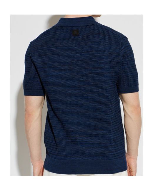 Etro Blue Textured Knit Polo Shirt for men