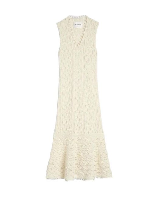 Jil Sander White V-Neck Sleeveless Knitted Dress