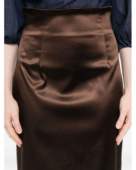 Dolce & Gabbana Brown Satin Midi Skirt