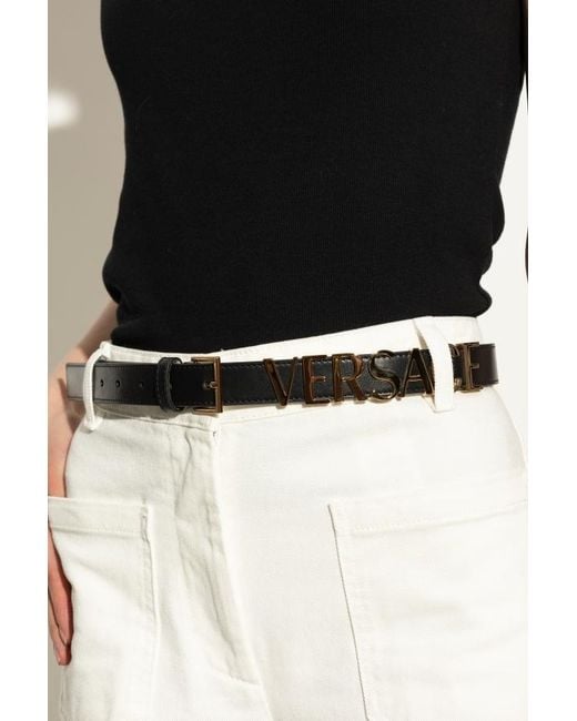 Versace White Logo-Lettering Buckle Belt