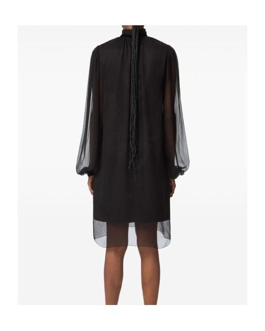 Nina Ricci Black High-Neck Balloon-Sleeve Mini Dress