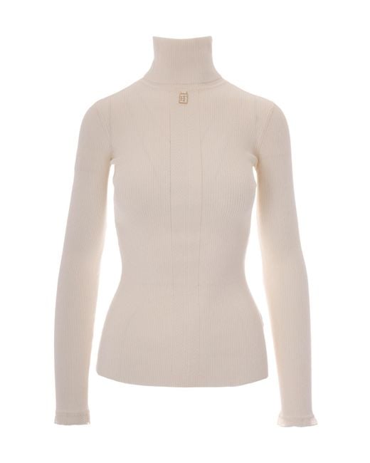 Elisabetta Franchi White Logo Plaque High-Neck Jumper