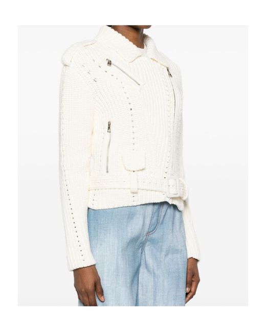 Ermanno Scervino White Zip-Up Belted Jacket