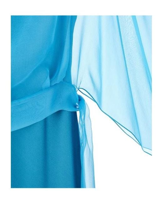 Alberta Ferretti Blue Layered Belted Dress