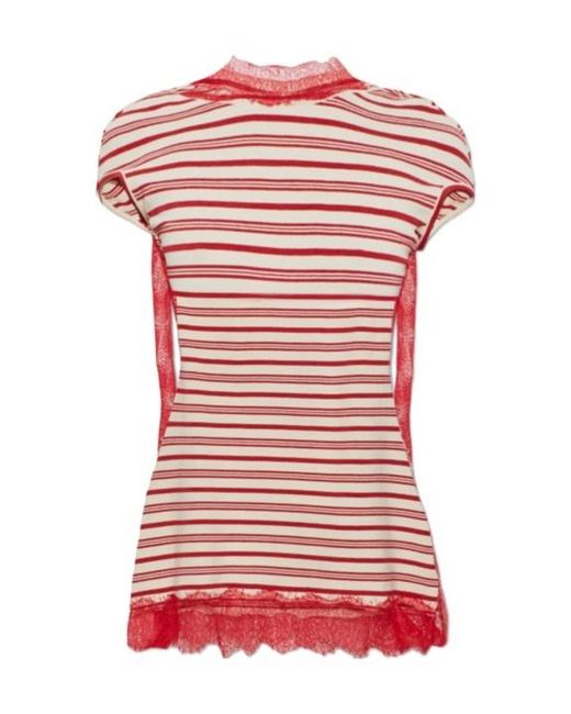 Christopher Esber Red Stripe Jersey Lace Trimmed Tee Dress