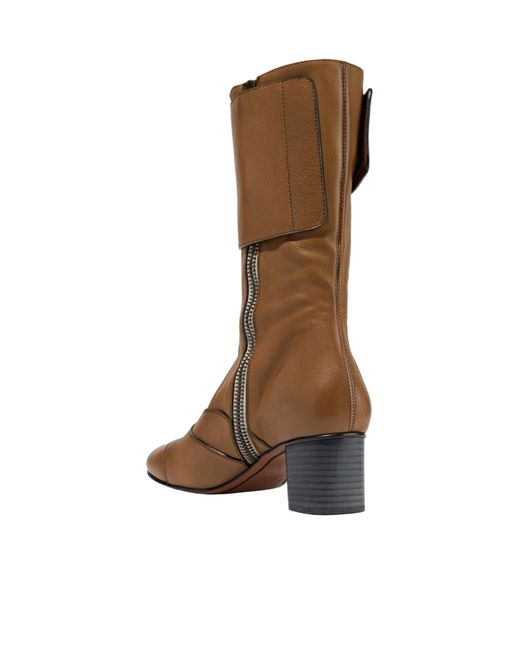 Chloé Brown Solid Color Round-Toe Ankle Boots