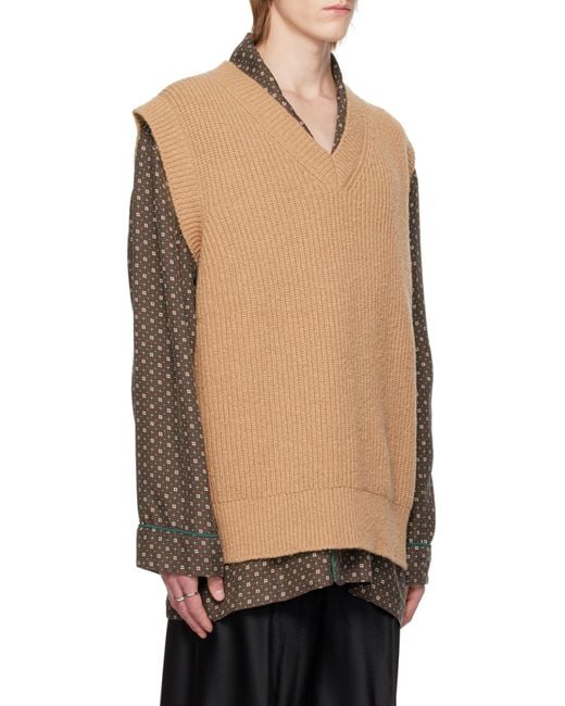 Maison Margiela Brown V-Neck Straight Hem Knitted Vest for men