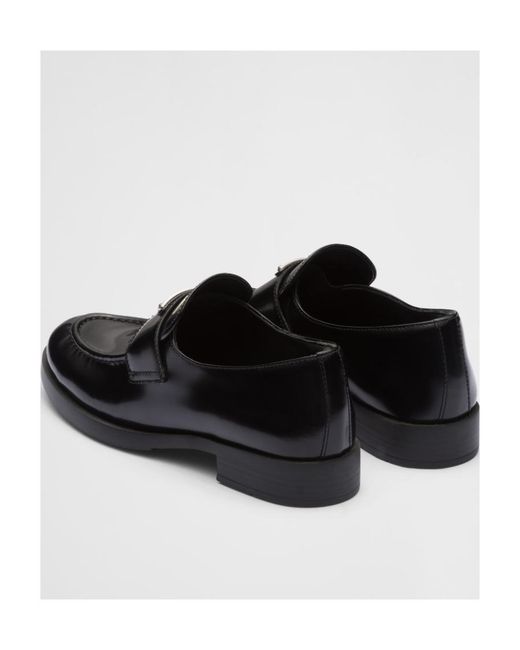 Prada Black Logo Plaque Almond-Toe Loafers