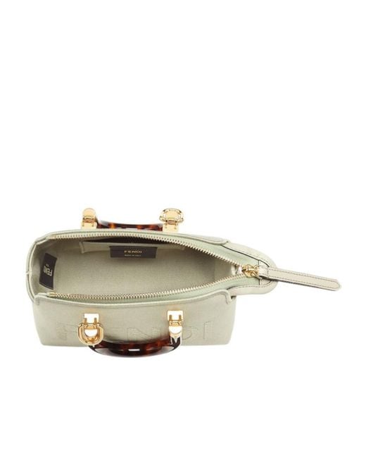 Fendi Metallic Light Canvas Small Boston Bag With Roma Embroidery