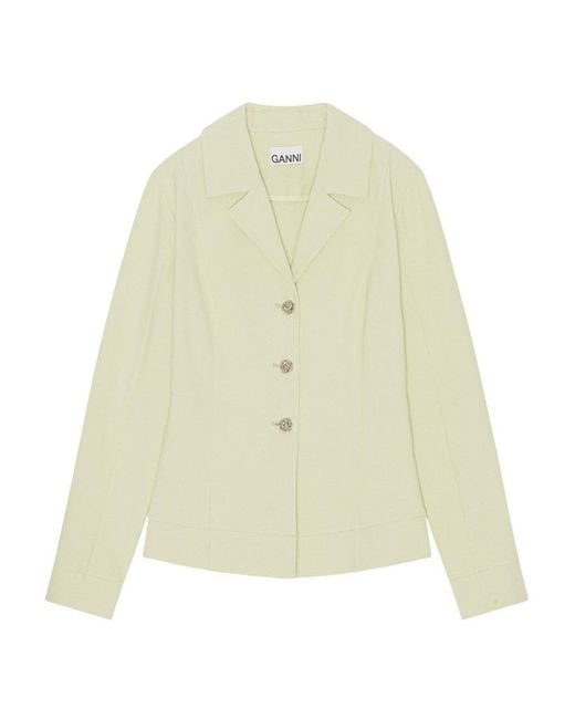 Ganni White Stretch Suiting Shirt Blazer