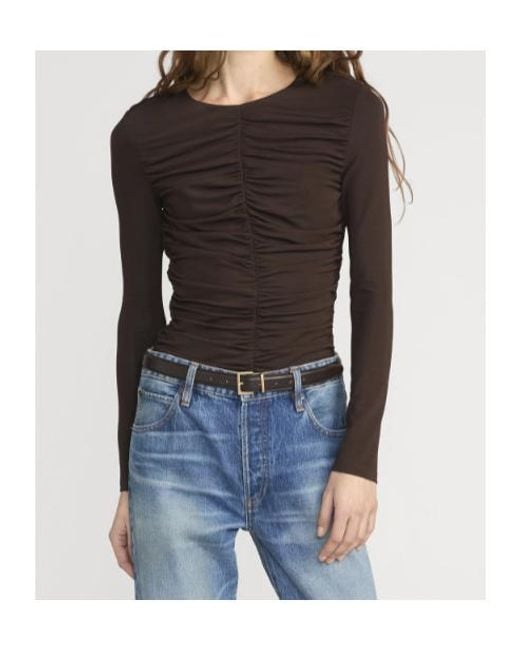 FRAME Black Long-Sleeved Pleated T-Shirt