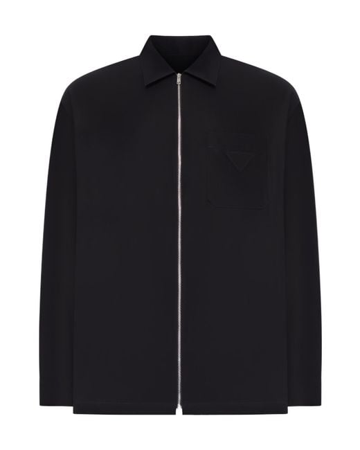 Prada Black Cotton Overshirt With Zip for men