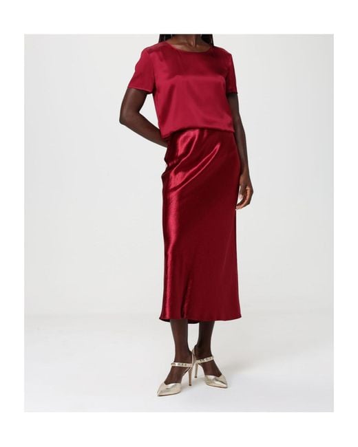 Max Mara Red Satin-Finish Silk Midi Skirt