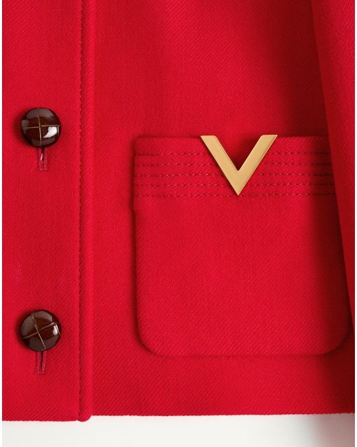 Valentino Red Drill Double Logo Plaque Button-Up Jacket