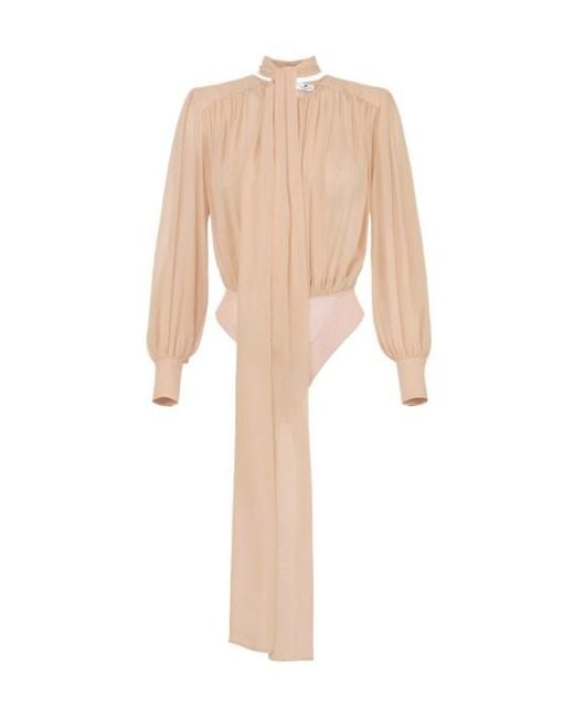 Elisabetta Franchi White Silk Georgette Sash-Detail Bodysuit