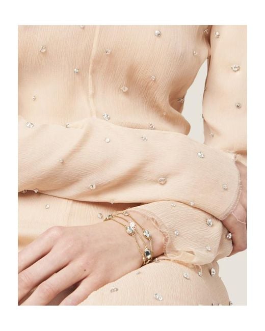 Miu Miu Metallic Metal Bracelet With Crystals
