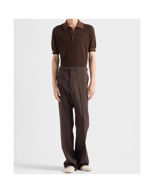 Prada Brown Striped Cotton Polo Shirt for men