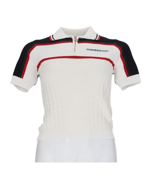 Casablanca White Tennis Color-Blocked Viscose-Blend Polo Shirt