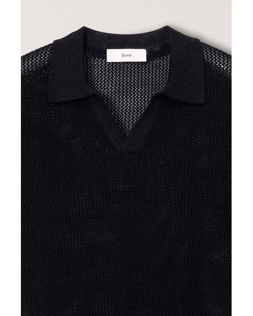 DUNST Black Short-Sleeved Knit Polo Shirt for men