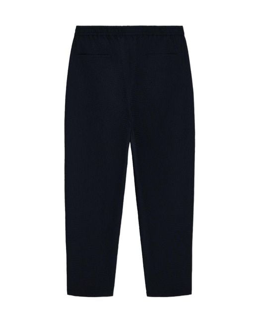 Emporio Armani Blue Seersucker-Texture Straight Leg Trousers for men