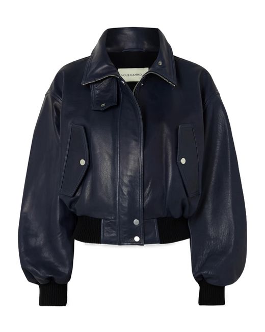Nour Hammour Blue Briar Leather Bomber Jacket