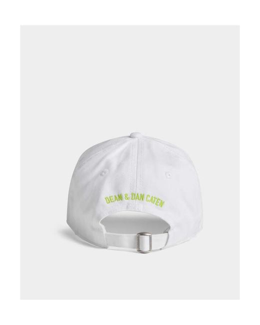 DSquared² White Logo Printed Curved Peak Baseball Cap for men