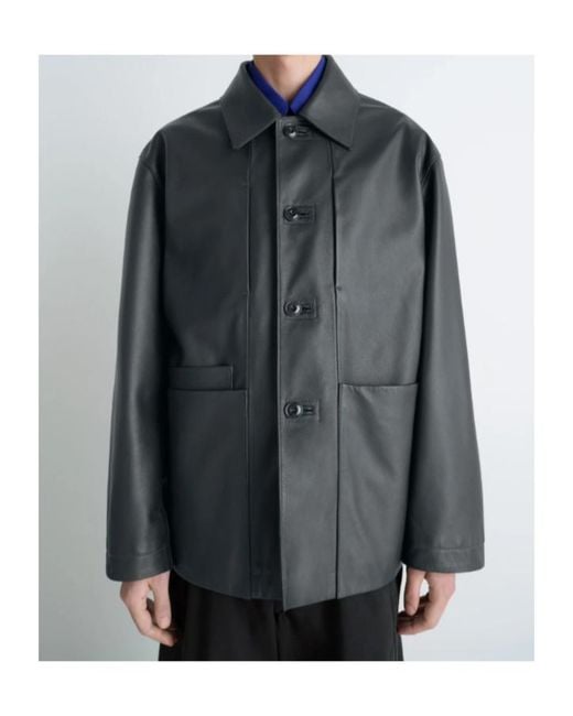 Lemaire Black Leather Workwear Jacket for men